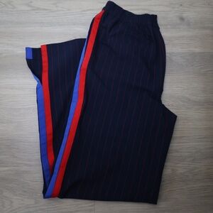 La Ligne Navy Wide Leg Pants with Red and Blue Stripes